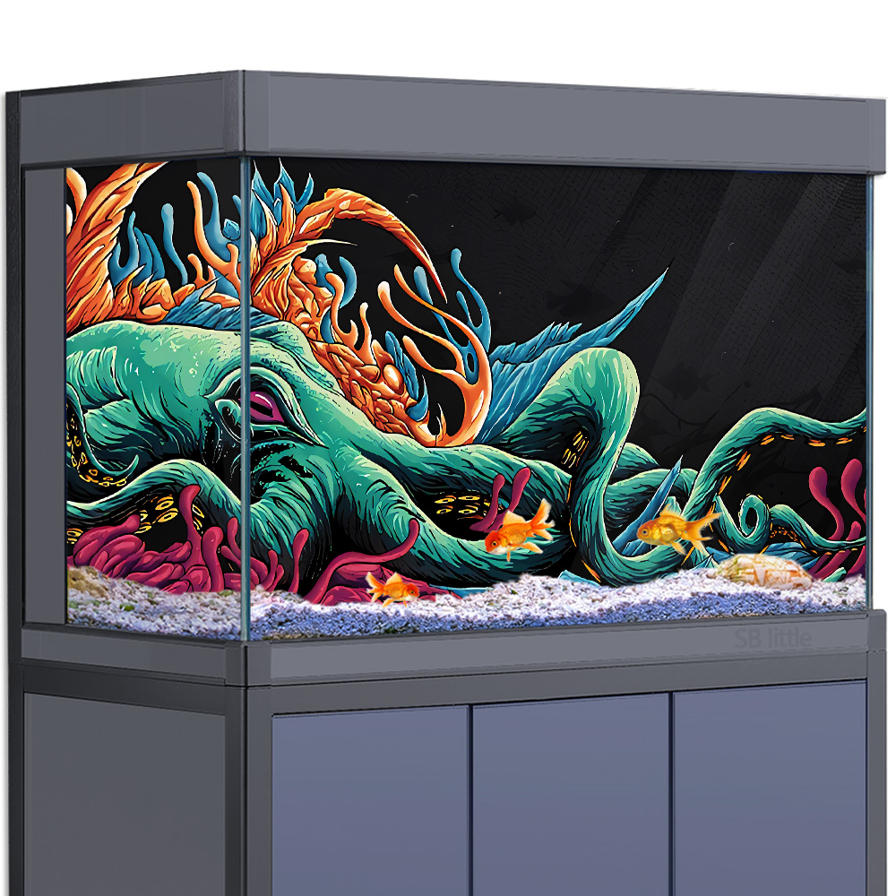 Aquarium Fish Monster - Наклейка на фон для аквариума-осьминог Monster