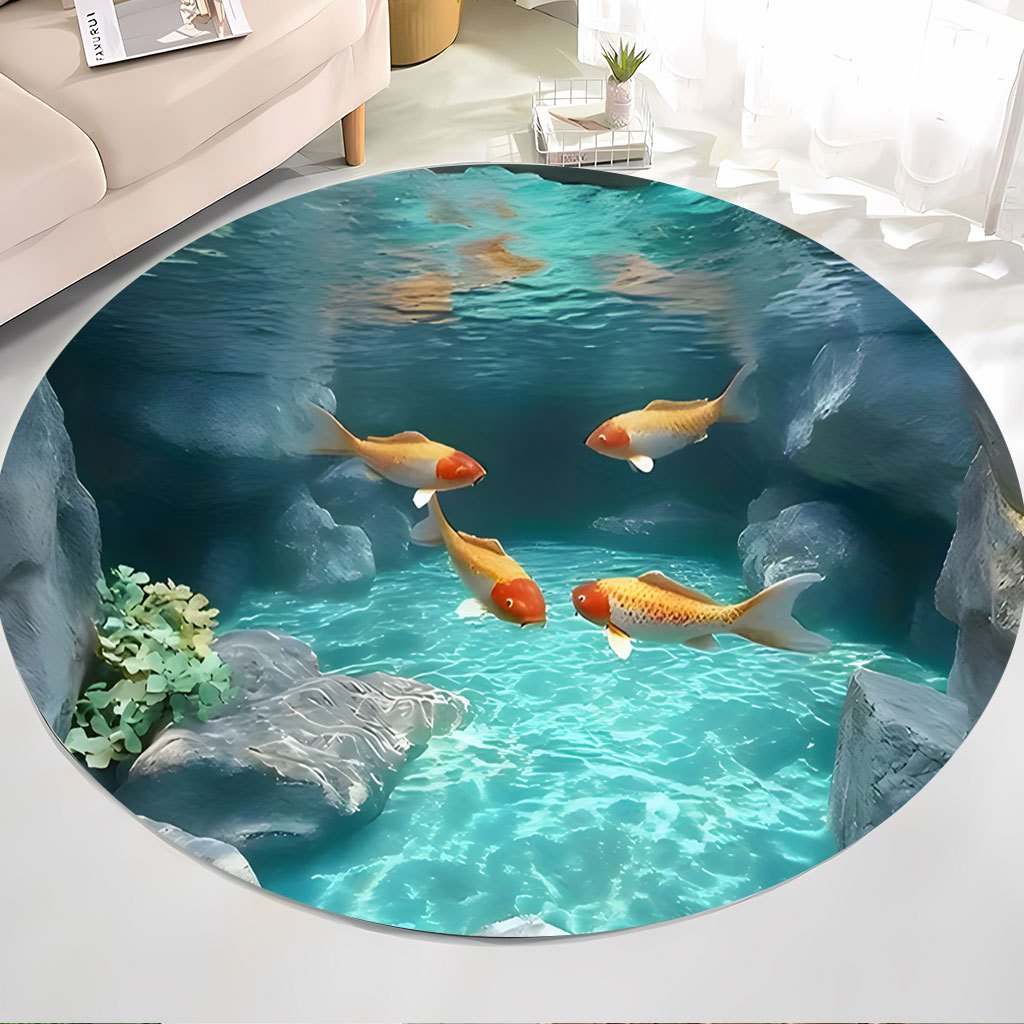 Aquarium Fish Japanese - Круглый коврик с изображением пруда с